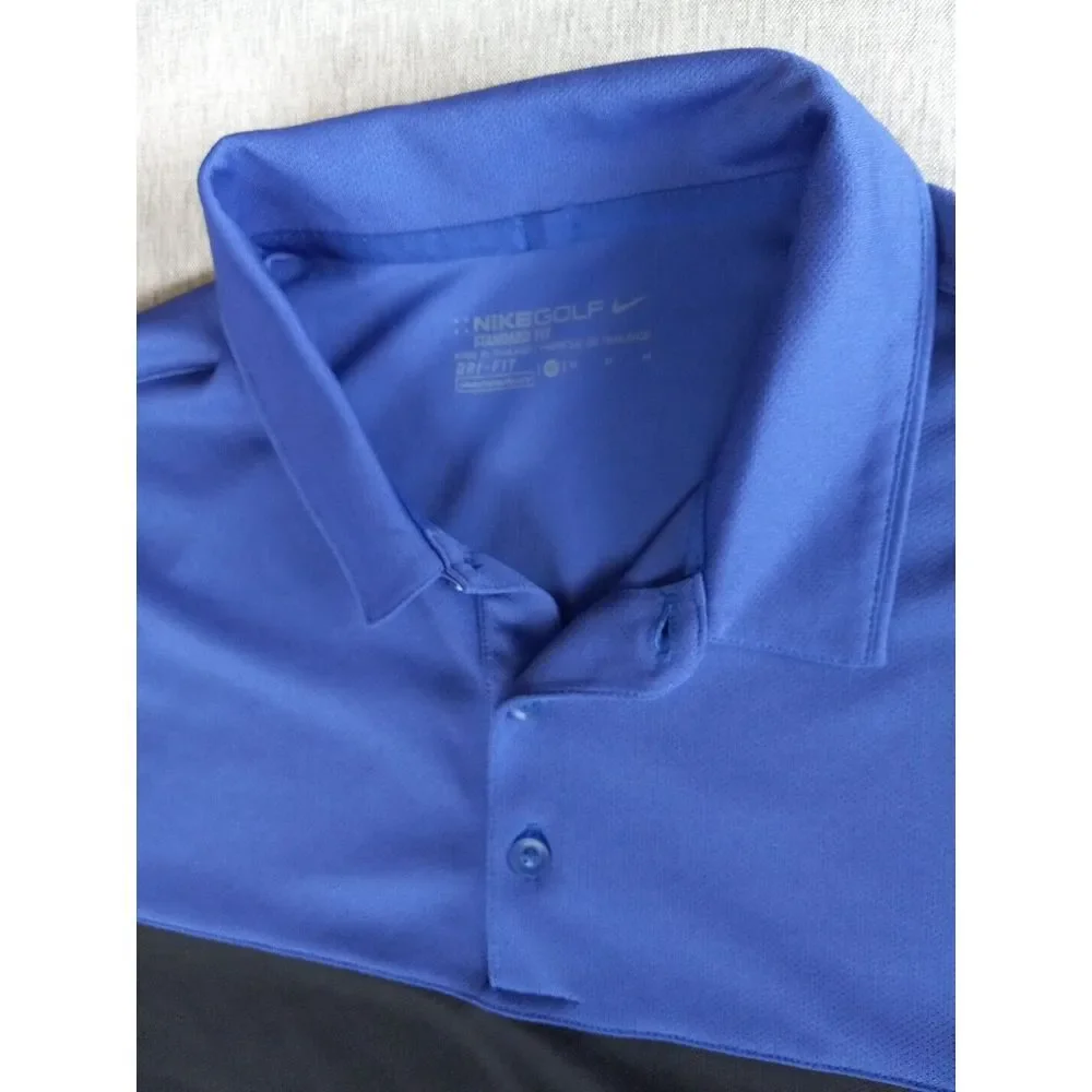 Nike Golf Men's Dri-FIT Medium Short Sleeve Standard Fit Herringbone Blue Polo - Picture 10 of 12